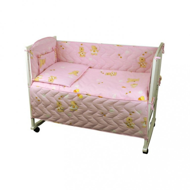 Спальный комплект для детской кроватки Руно "Медвеженок с шариком" розовый