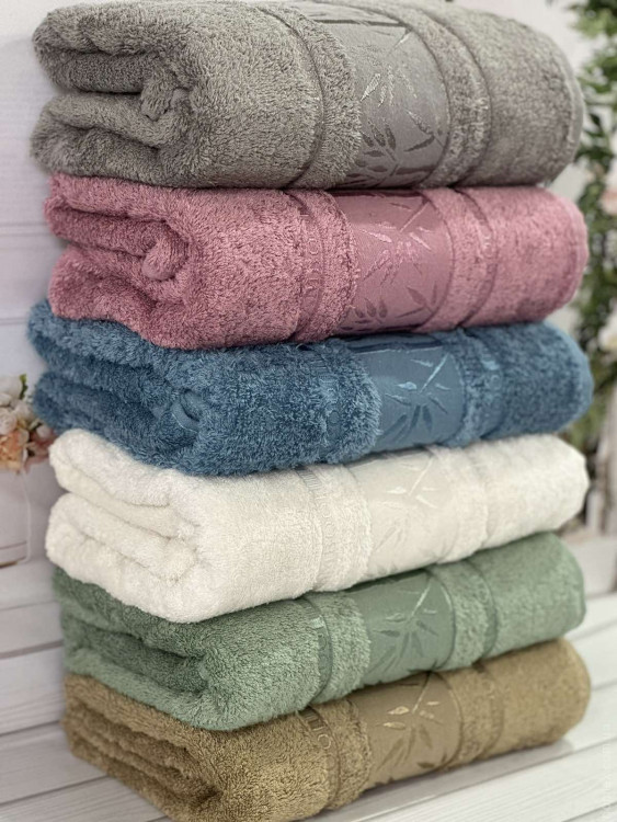 Набор махровых бамбуковых полотенец Sweet Dreams из 6 - ти шт. 85х165 см, в пастельных тонах с каймой (модель 5)