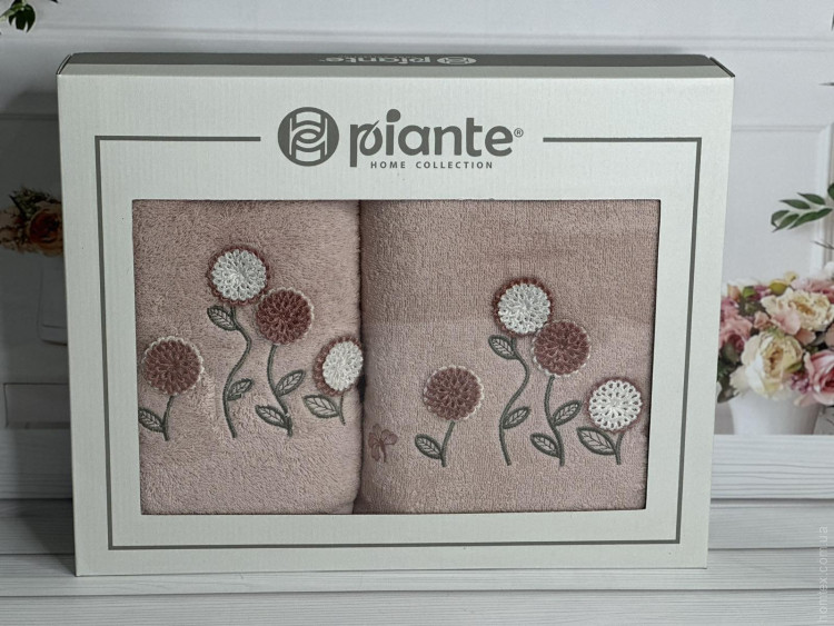 Набор махровых полотенец Piante Home из двух штук 50х90+70х140 см с вышивкой модель 4