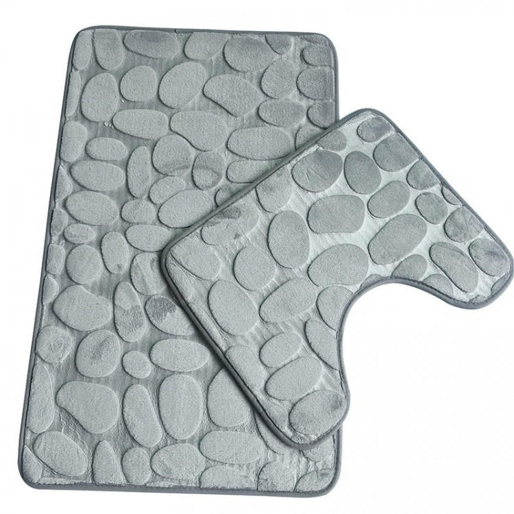 Набор ковриков для ванной с эффектом памяти Homytex из 2-х шт. 50x80 см + 50x40 см Камни серый