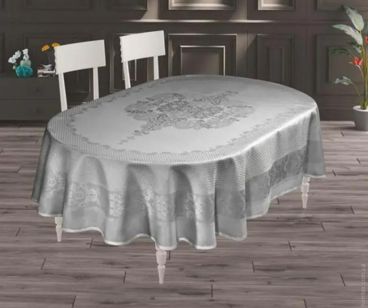 Скатертина овальна тефлонова Maison Royale Viyana 160x220 см сіра