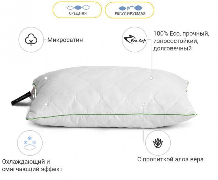 Подушка антиалергенна Mirson c Eco-Soft Aloe Vera 40x60 см, №463, середня