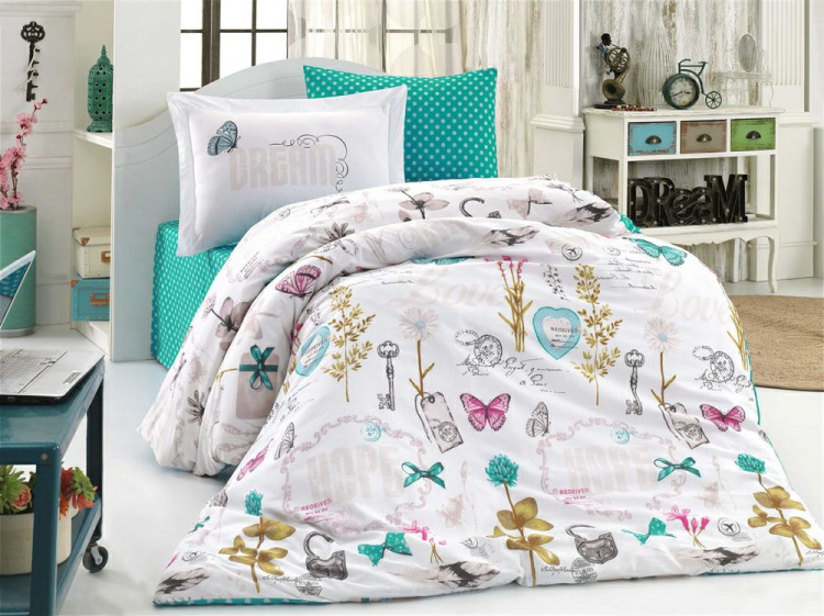 Постельное белье Hobby Poplin Rossela бирюзовый полуторный