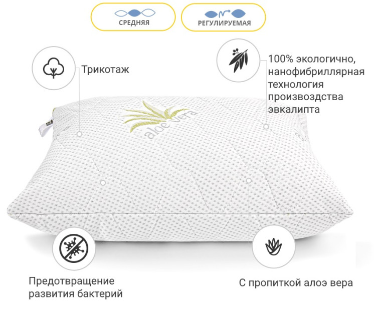 Подушка антиалергенна з Евкаліптом Mirson Alberto 60x60 см, №791 середня