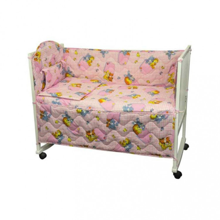 Спальный комплект для детской кроватки Руно "Зверята в карманчиках" розовый