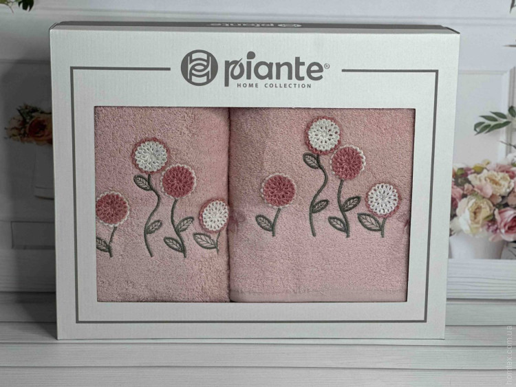 Набор махровых полотенец Piante Home из двух штук 50х90+70х140 см с вышивкой модель 5