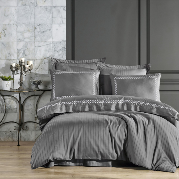 Постельное белье Dantela Vita сатин с вышивкой Nuans gri серый семейный