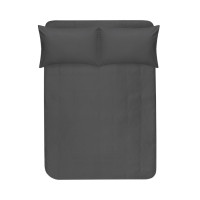 Простынь на резинке с наволочками Lotus Home сатин Leona антрацит 160х200 см + 50х70 см из 2 шт.