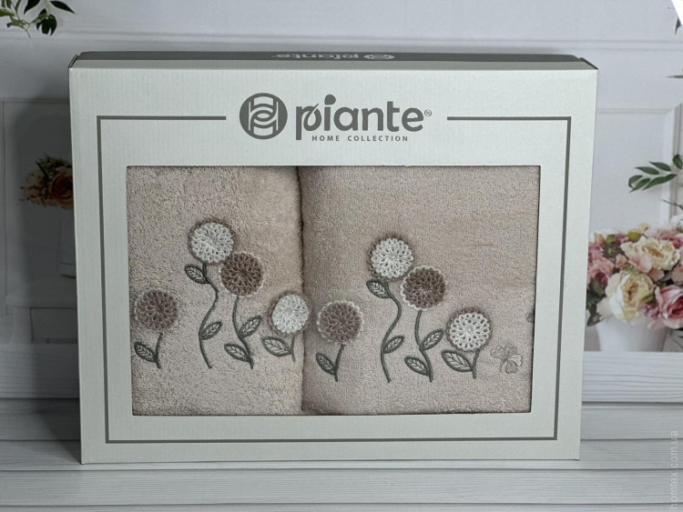 Набор махровых полотенец Piante Home из двух штук 50х90+70х140 см с вышивкой модель 6