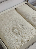 Набір махрових бамбукових рушників Pupilla з 2-х штук 50х90 см + 70х140 см з вишивкою, модель 24