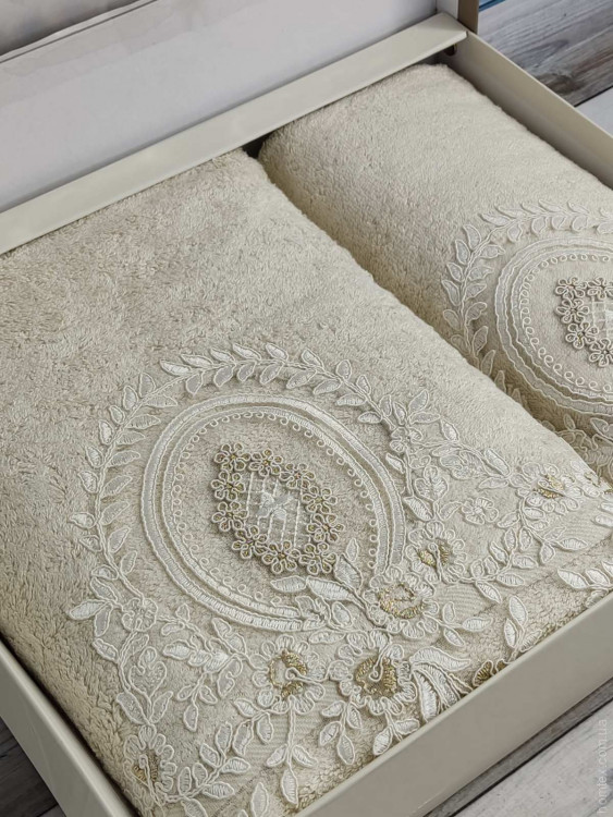 Набір махрових бамбукових рушників Pupilla з 2-х штук 50х90 см + 70х140 см з вишивкою, модель 24