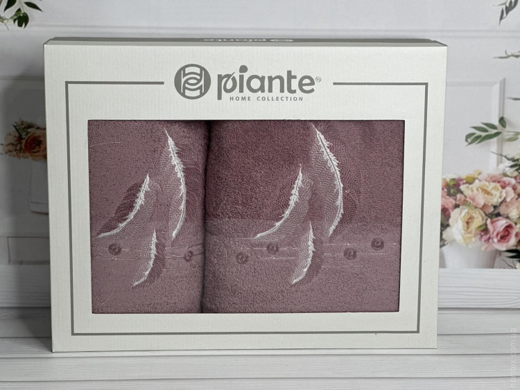 Набор махровых полотенец Piante Home из двух штук 50х90+70х140 см с вышивкой модель 7