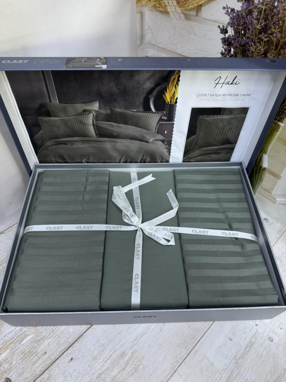 Постільна білизна страйп сатин Aran Clasy Haki євро