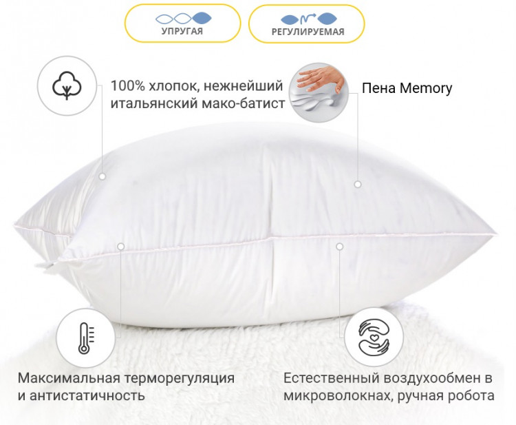 Подушка Memory Mirson Luxury Exclusive 60x60 см, №1500 упругая