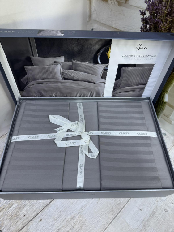 Постільна білизна страйп сатин Aran Clasy Gri євро