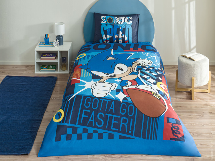Постільна білизна TAC Ranforce Disney Sonic classic дитяча з простирадлом на гумці
