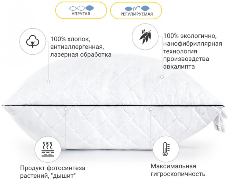 Подушка антиаллергенная с Эвкалиптом Mirson Royal Pearl 50x70 см, №623 упругая