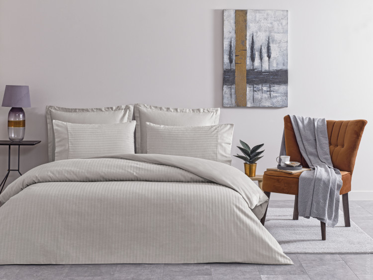 Постельное белье TAC Premium Basic Stripe сатин gri евро макси