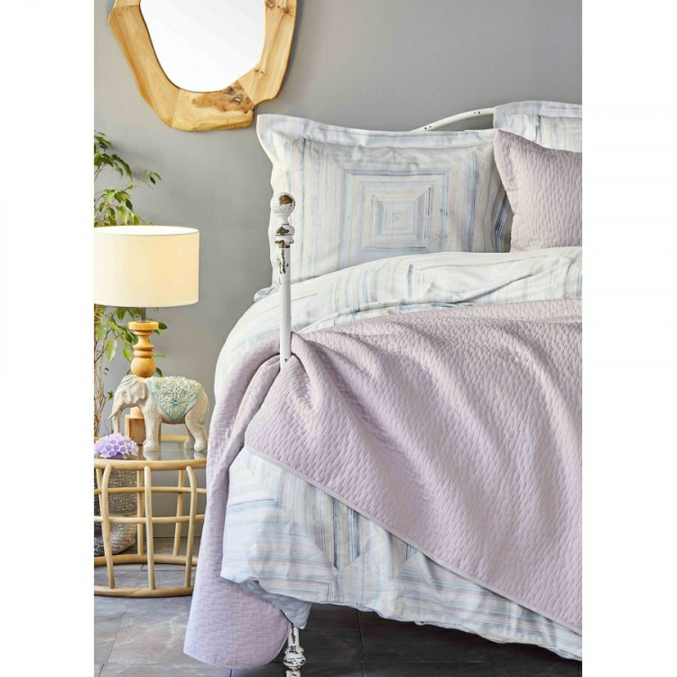 Набор постельное белье с покрывалом Karaca Home Nova mavi 2020-2 голубой евро 