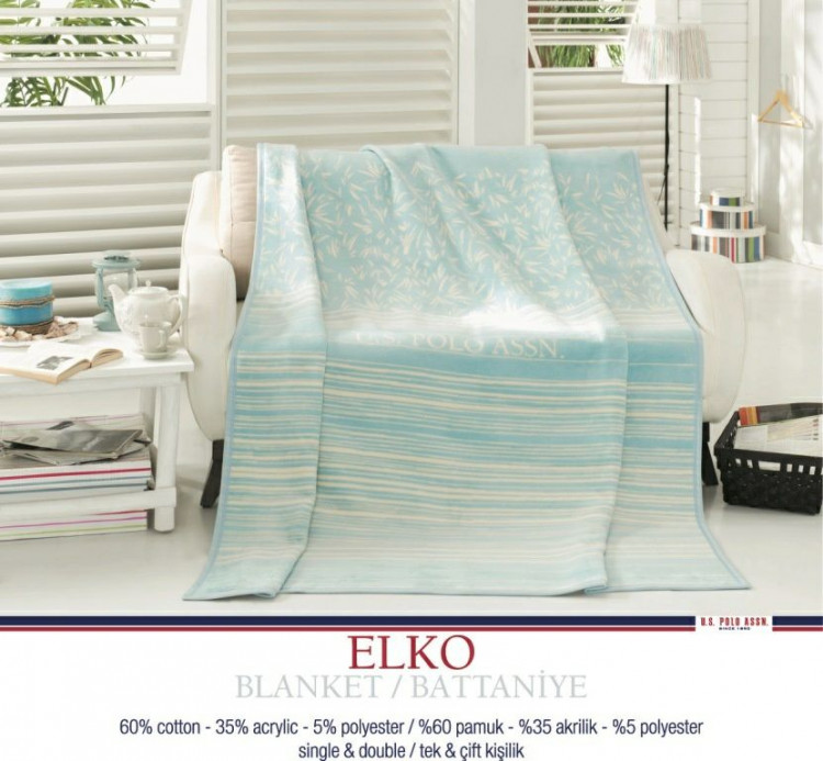 Плед U.S. Polo Elko голубой 200x220 см