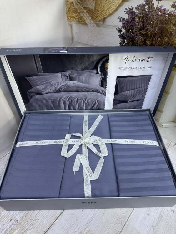 Постільна білизна страйп сатин Aran Clasy Antrasit євро