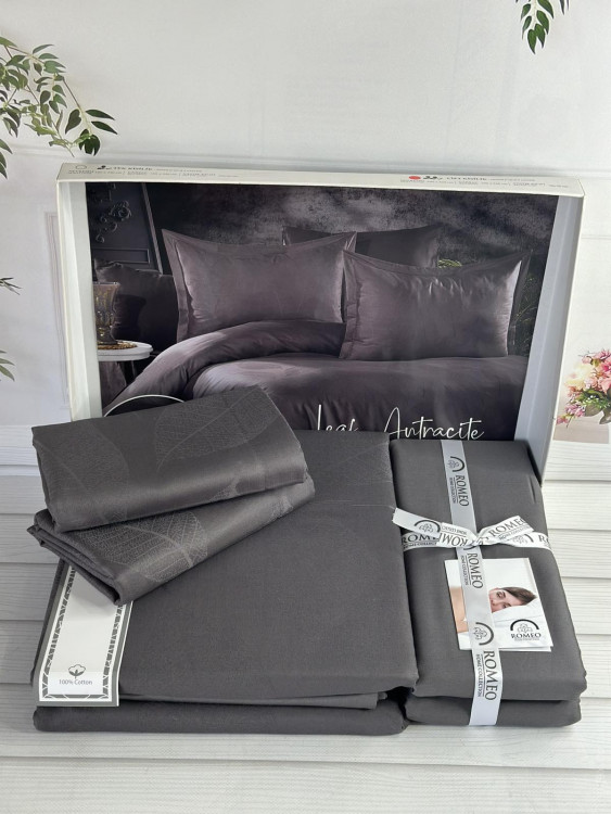 Постільна білизна сатин - жаккард Romeo Home Leaf antracite євро