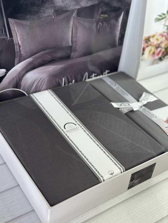 Постельное белье сатин - жаккард Romeo Home Leaf antracite евро