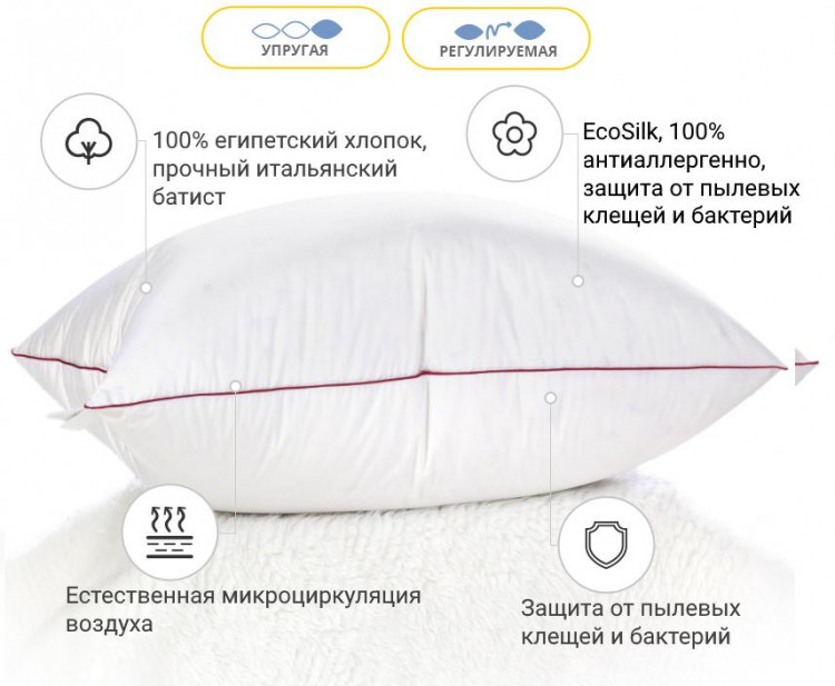 Подушка антиалергенна Mirson DeLuxe EcoSilk 50x70 см, №1174, пружна