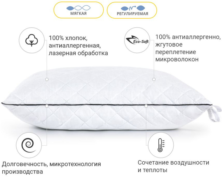 Подушка антиаллергенная Mirson Royal Eco-Soft 40x60 см, №495, мягкая