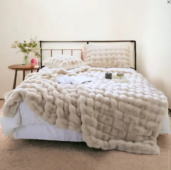 Плед - Покрывало Home Textile Sable 200x230 см с искусственного меха светло-бежевое