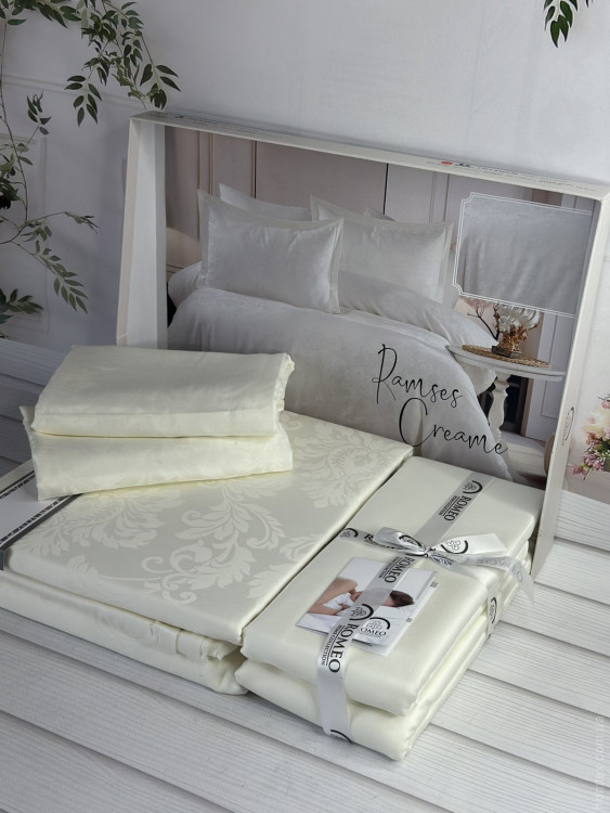 Постельное белье сатин - жаккард Romeo Home Ramses creame евро