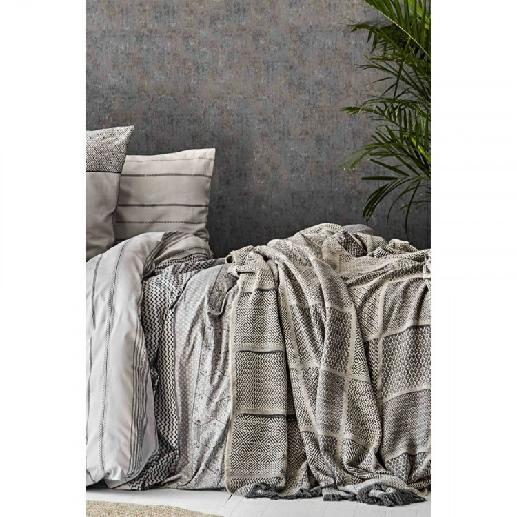 Набор постельное белье с покрывалом Karaca Home Sadra gri 2020-1 серый евро 