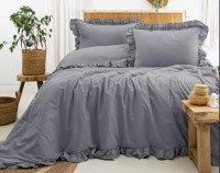 Постільна білизна варена бавовна з рюшами Saheser Saloni antracit 200х220 см