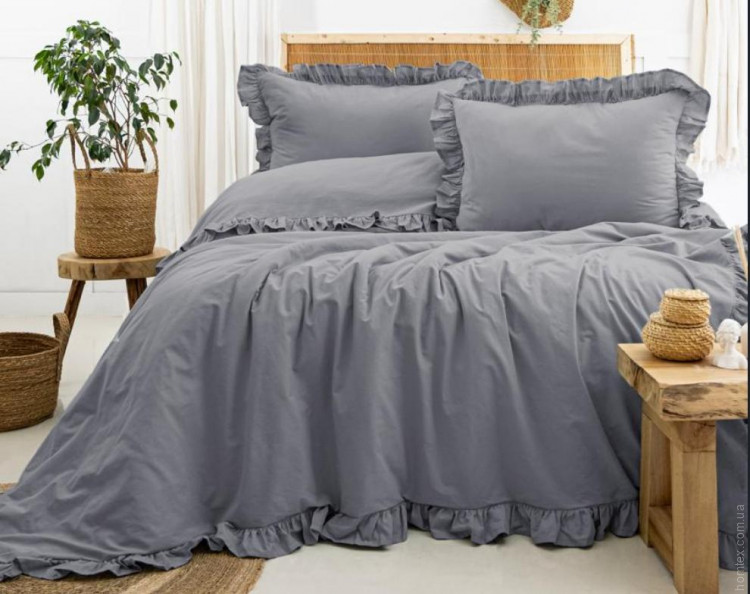Постільна білизна варена бавовна з рюшами Saheser Saloni antracit 200х220 см