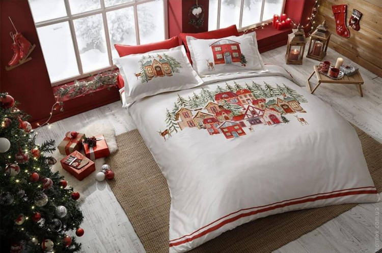 Постельное белье новогоднее TAC Santa сатин евро