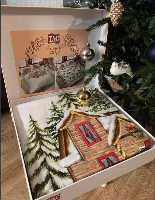 Постільна білизна новорічна TAC Santa сатин євро