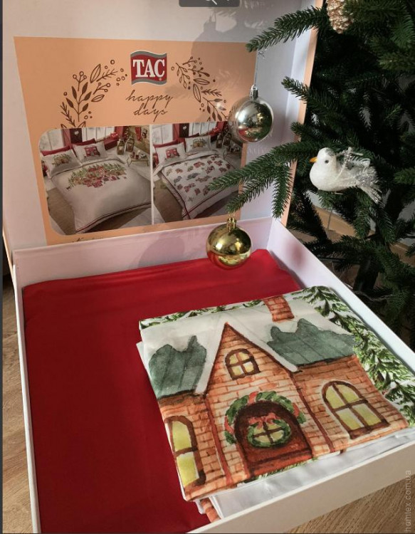 Постельное белье новогоднее TAC Santa сатин евро