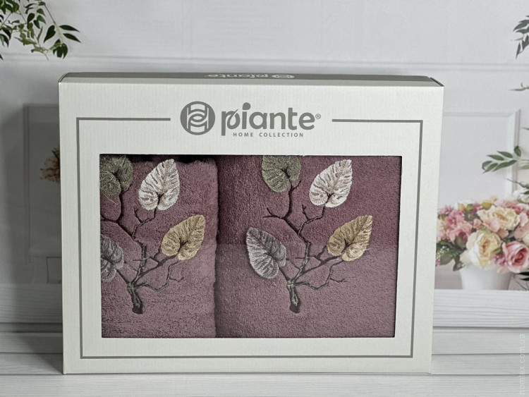 Набор махровых полотенец Piante Home из двух штук 50х90+70х140 см с вышивкой модель 13