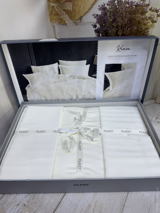 Постельное белье страйп сатин Aran Clasy Krem евро
