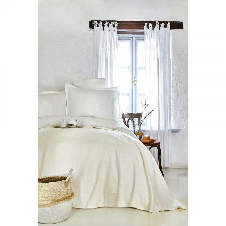 Набор постельное белье с покрывалом пике Karaca Home Elonora bej 2020-1 бежевый евро