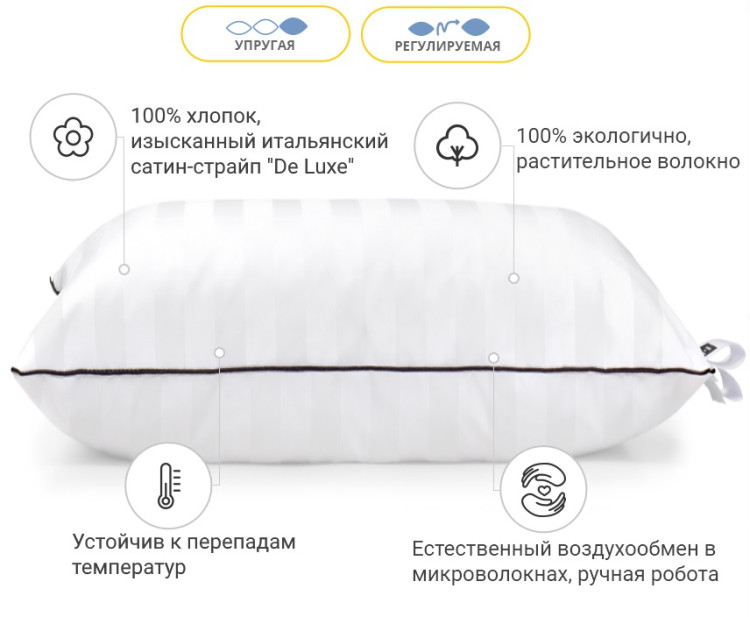 Подушка бавовняна Mirson Royal Pearl Hand Made 40x60 см, №1458 пружна