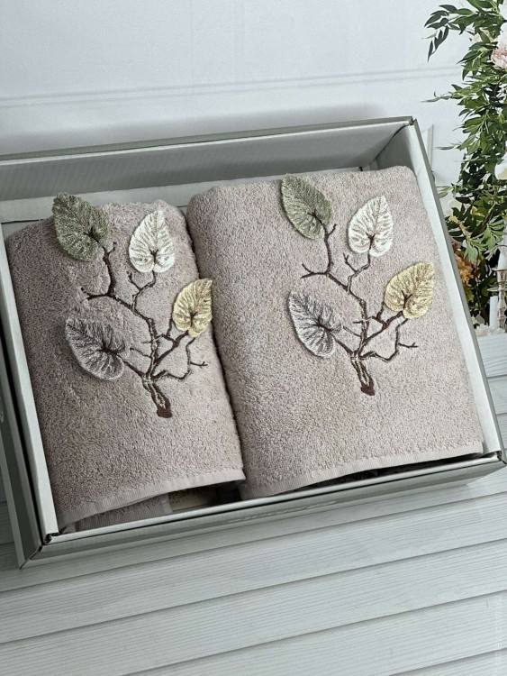 Набір махрових рушників Piante Home із двох штук 50х90+70х140 см з вишивкою модель 14