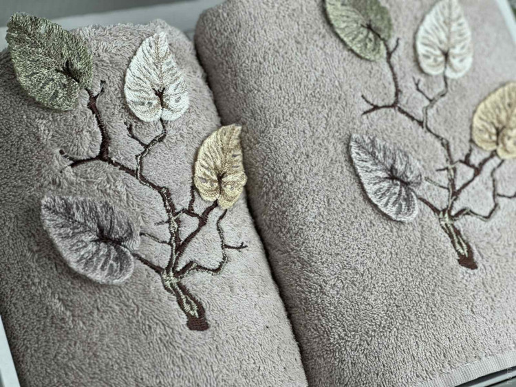 Набор махровых полотенец Piante Home из двух штук 50х90+70х140 см с вышивкой модель 14