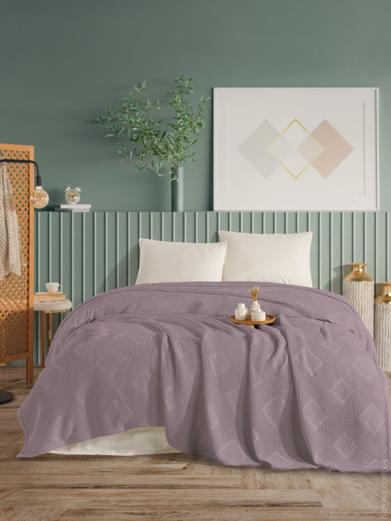 Вафельное пике - покрывало Nil Home Perla Diamond 220x240 см лиловое