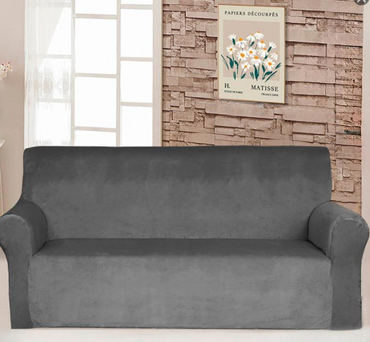 Чехол велюровый на трехместный диван Love You темно-серый