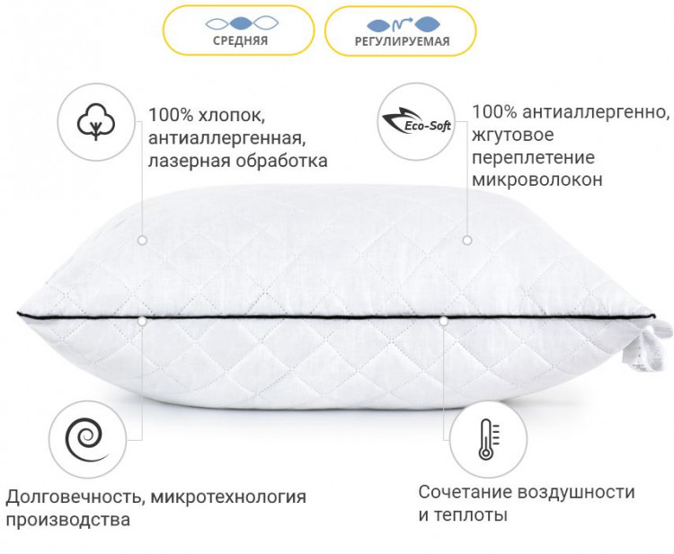 Подушка антиаллергенная Mirson Royal Eco-Soft 40x60 см, №496, средняя
