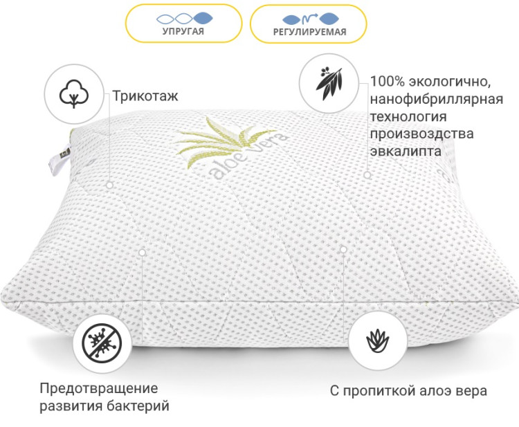 Подушка антиаллергенная с Эвкалиптом Mirson Alberto 70x70 см, №792 упругая