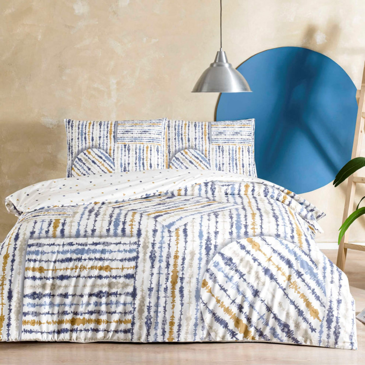 Постельное белье TAC Ranforce Cosmo mavi полуторный с простыней на резинке