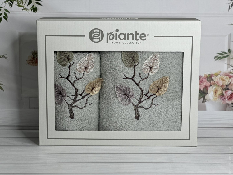 Набор махровых полотенец Piante Home из двух штук 50х90+70х140 см с вышивкой модель 15
