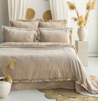 Постельное белье с пике - покрывалом Saheser Fiorella beige вареный хлопок евро с вышивкой